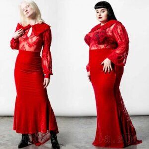 Killstar "The Ghostess" Velvet Lace Maxi Skirt [SCARLET]